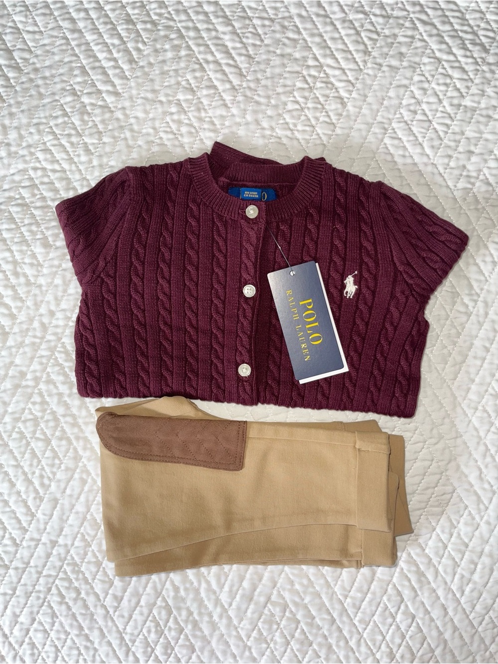Polo by Ralph Lauren Kids Burgundy Cable-Knit Cardigan and leggings